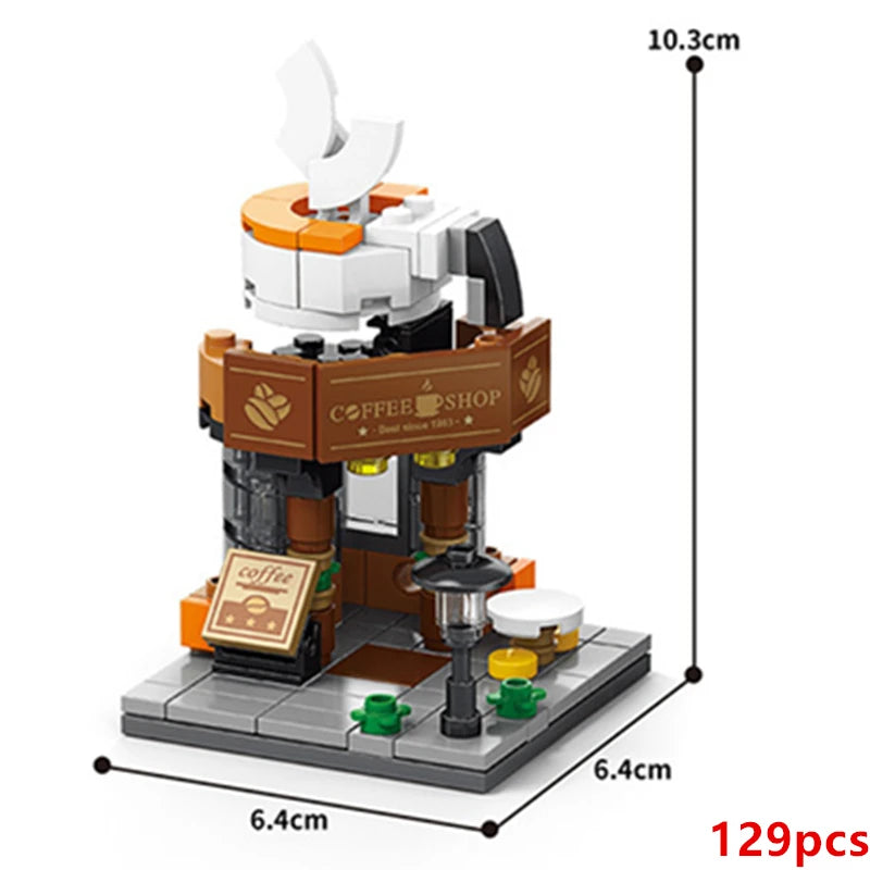 DIY Architecture Store Street View Food House Building Blocks Kit Girls Bricks Classic Movie Model Toys