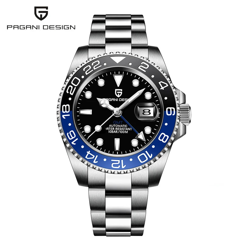 New PAGANI DESIGN 40MM GMT Mechanical Wristwatch Sapphire Ceramic Bezel Automatic Watch Stainless Steel 100M Waterproof Watches