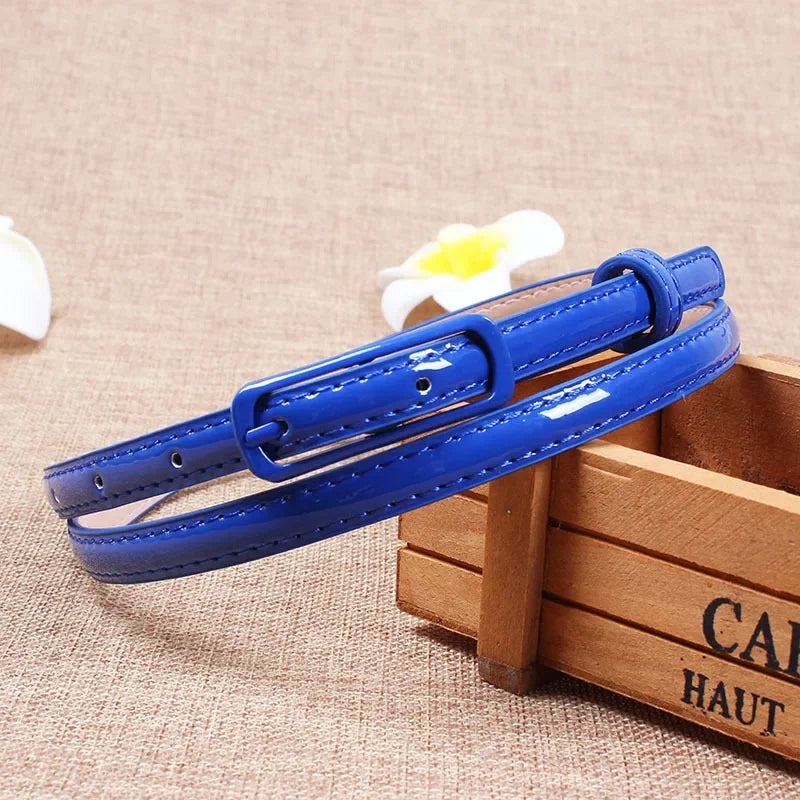 Thin Waistband Women Belt for Dress Sweater Jean Fashion Candy Colors Simplicity Solid Color PU Patent Leather Female Belt