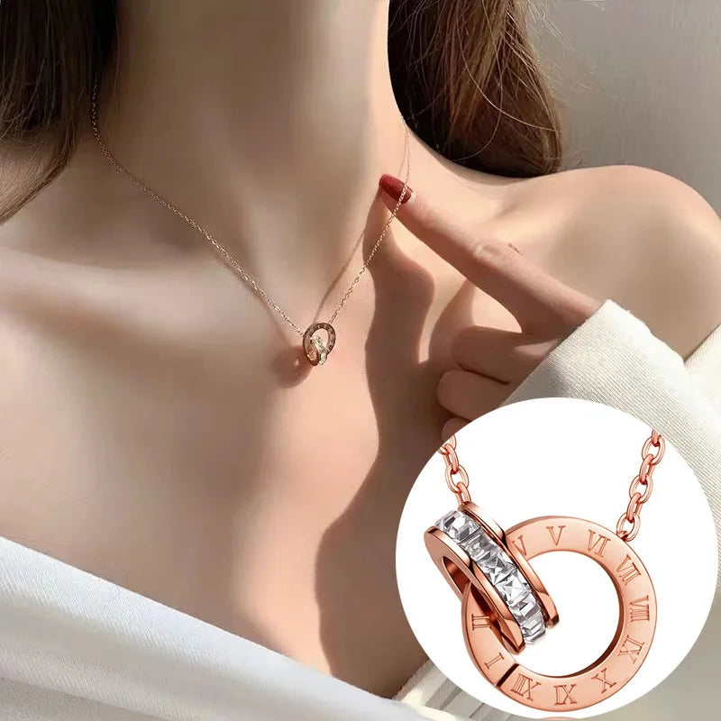 Stainless Steel Famous Brand Roman Numerals Pendant Necklace For Woman Woman Necklace Luxury Jewelry