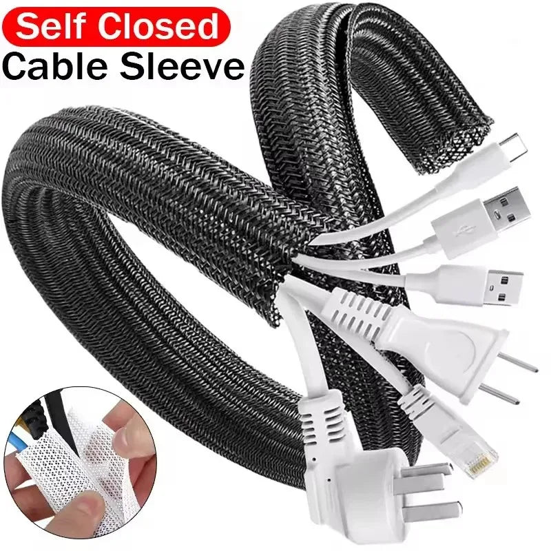 NEW 1-5M Self Closing Cable Protector Sleeve PET Braided Expandable Auto Line Management Flexible Loom Split Pipe Tube Protector