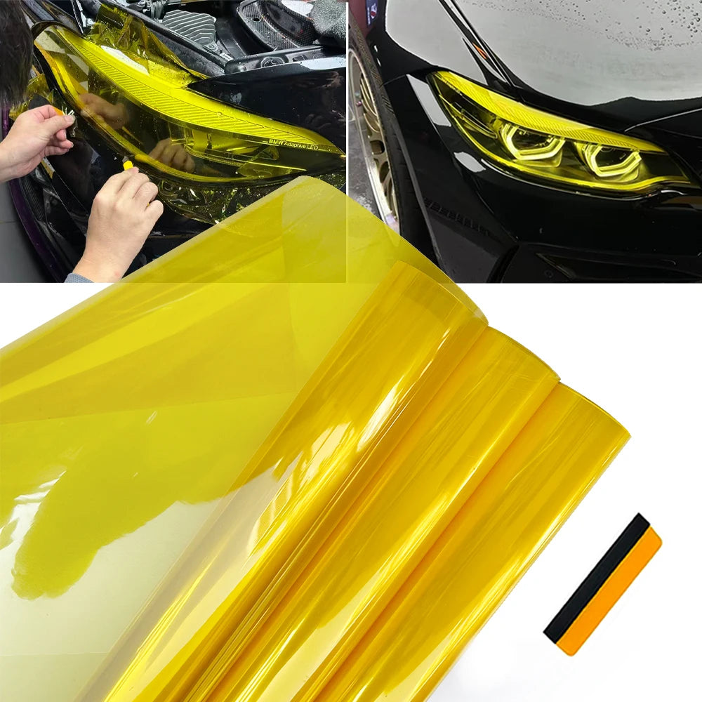 Yellow Car Light Headlight Taillight Tint Vinyl Film Lamp Film Sticker Sheet PVC Self-Adhesive Waterproof Sticker Car Accessorie