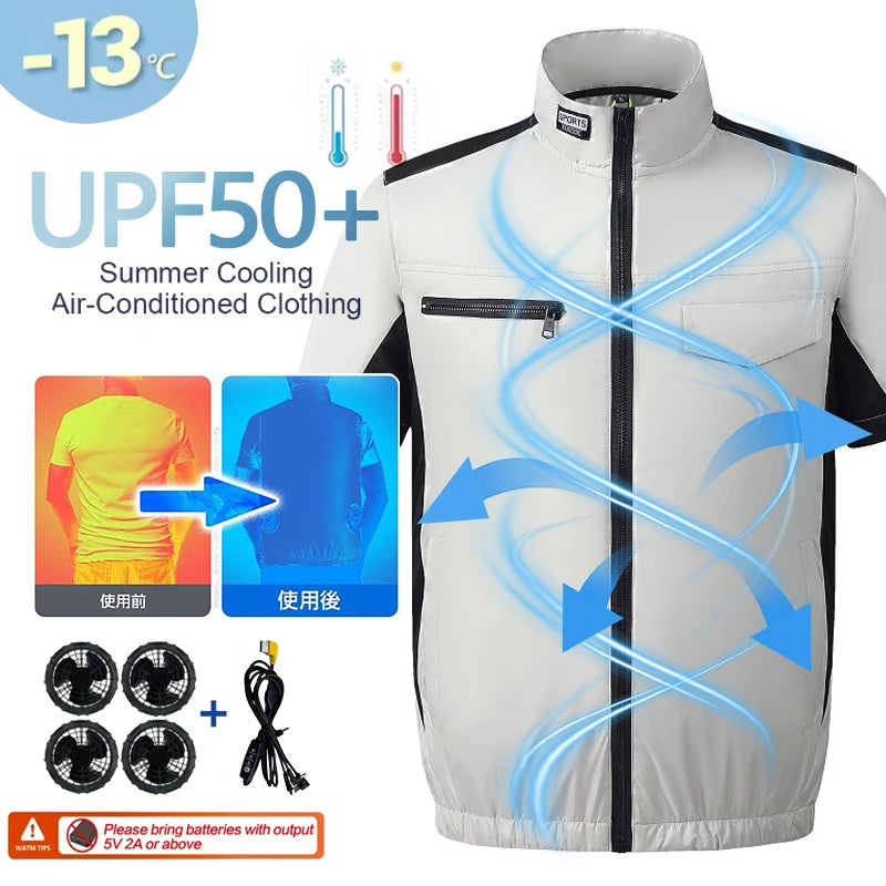 Summer Cooling Vest with Built-in Fan, Sun Protection & Cooling Jacket for Outdoor Fishing, Air Conditioned Clothing for Men and