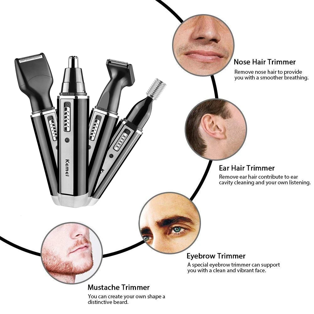 4 in 1 Trimmer for Men Electric Nose and Ear Trimmer Rechargeable Trimmer for Hair Beard Nose and Ear Cleaner Grooming Set
