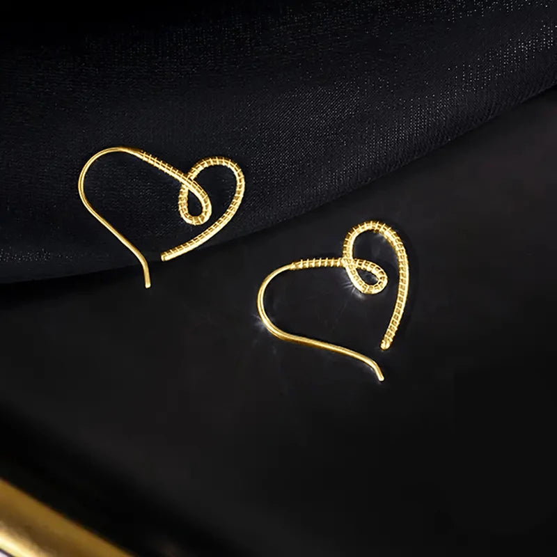 Huitan Twist Design Heart Ear Hook Female Simple Fashion Pierced Earrings Metallic Style Accessories Love Jewelry for Daily Wear