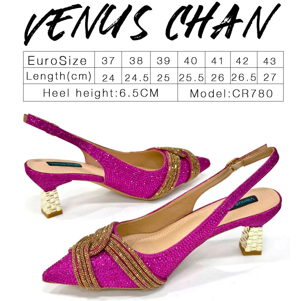 Temperament New Women's Shoes Wedding Shoes Ladies Dress Shoes Rhinestone Leather Italian Elegant Women Party Pumps