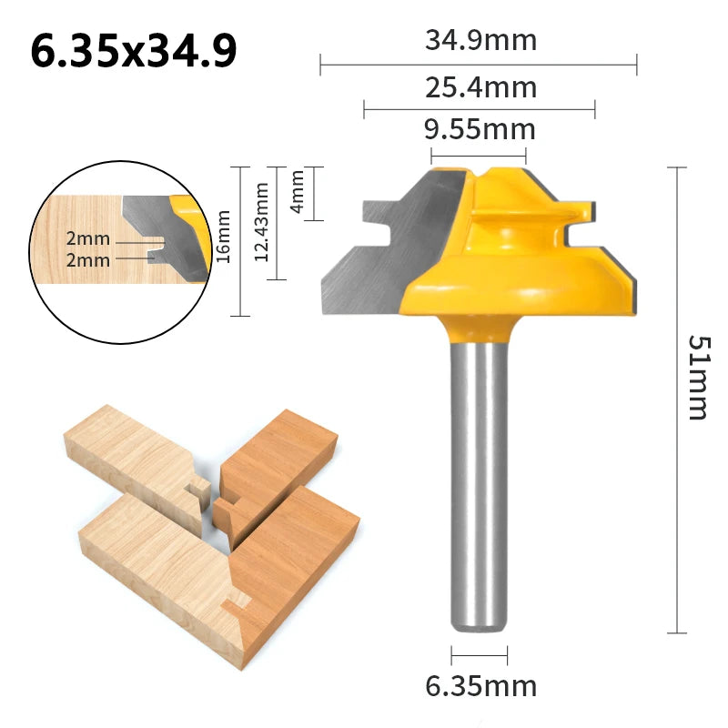 1Pc 45° Degree Lock Miter Router Bit Woodworking Milling Cutter For Wood Tools