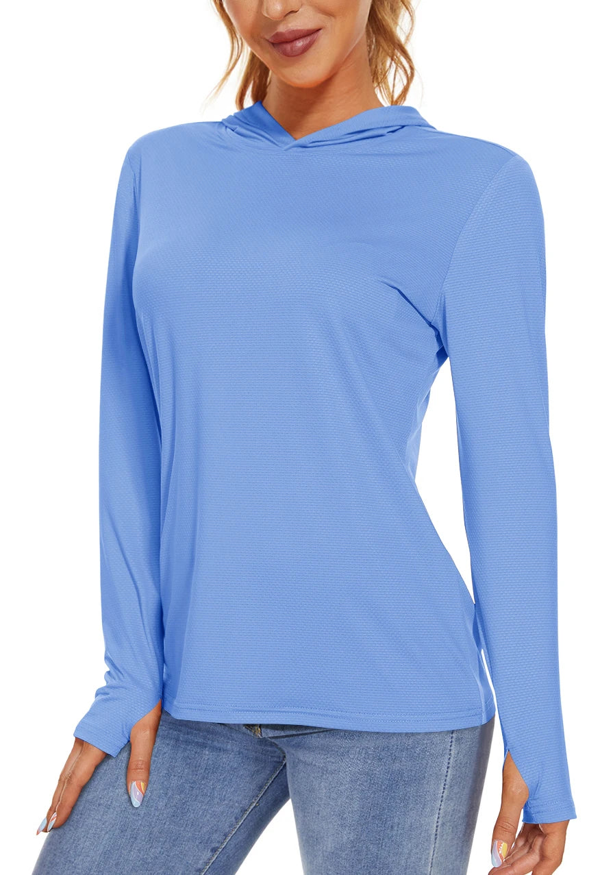 TACVASEN UPF 50+ UV/Sun Protection Outdoor Hooded T-shirt Women's Long Sleeve Hoodie Shirt Fishing Hiking Tee Shirts Pullover
