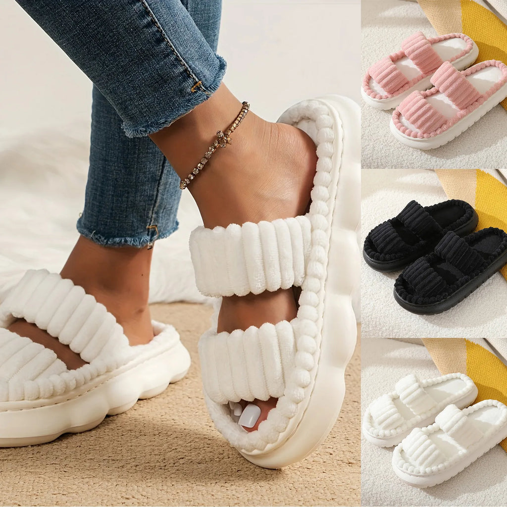 Women's Corduroy Slippers Living Room Shoes Cute Memory Foam Bedroom Slippers Home Female Slippers 2024 New Anti Slip Slippers