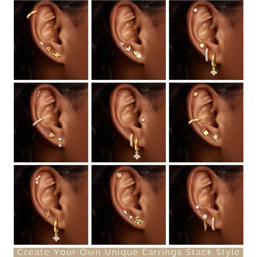 Bobisty 1pc Earrings Surgical Stainless Steel Earrings for Women Dainty Flat Back Earring Stud Hoop Cartilage for Sensitive Ears