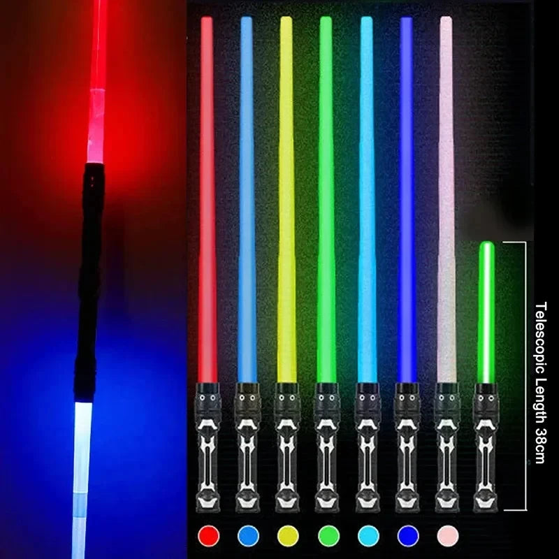 2 in 1 Telescopic Glow Light Sword 7 Color Changing Flashing Stick with Battle Sound Cosplay Party Prop Interactive Play Toy