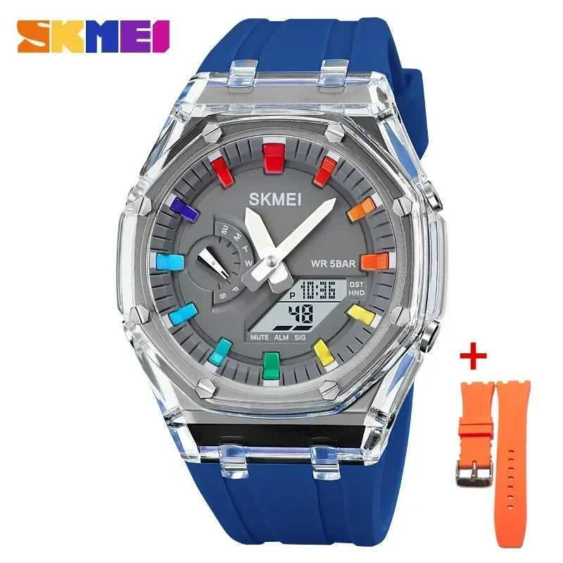 SKMEI 2100 Waterproof Men Watch Countdown Stopwatch Led Light Electronic Movement Wristwatch 5Alarm Clock 2 Time Digital Watches