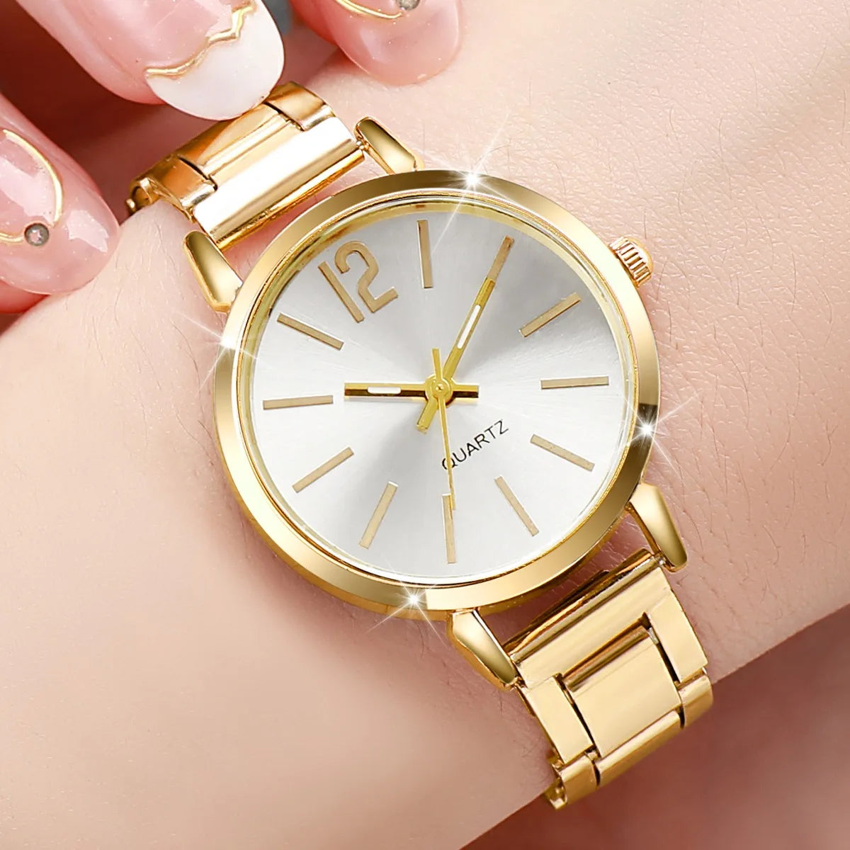 6PCS Fashion Women's Quartz Watch Rhinestone Jewelry Set Elegant Ladies Alloy Band Wristwatches Relogio Feminino（Without Box）