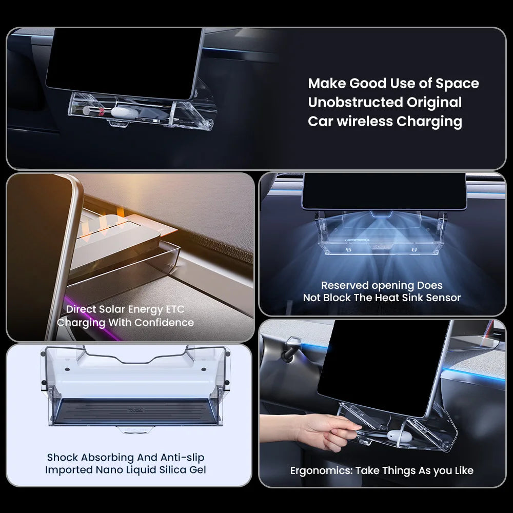 Magnetic Under Screen Storage Box for Tesla - YZ Foldable Tray Accessory for Highland Model 3 & Juniper Model Y ETC Organizer