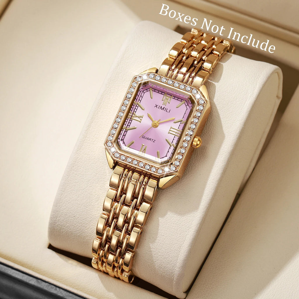 1/2/3/5PCS Fashion Rectangle Women Watches Set Ladies Rhinestone Quartz Watch Bracelet Strap Wristwatch（Without Box）