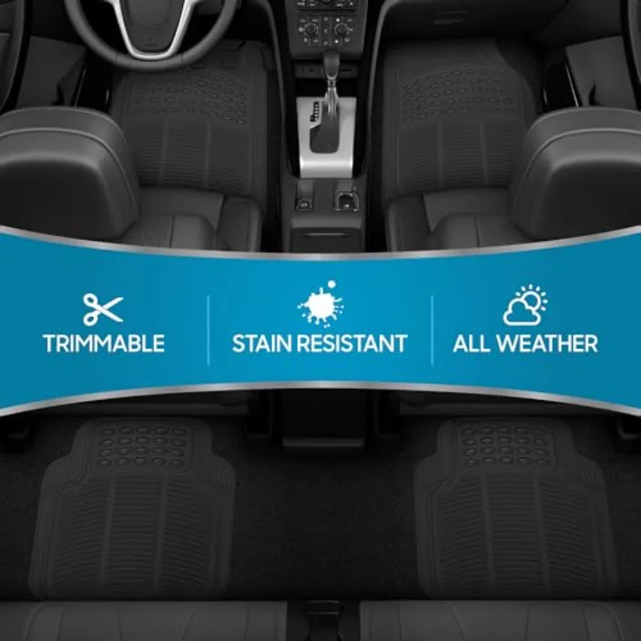 Floor Mats, 4-Piece All-Weather Car Mat with Universal Fit Design, Durable Rubber Car Floor Mats with Capture Ridges, Waterproo