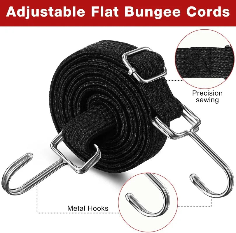 1-2 Meters Adjustable Rubber Rope Belt Hook, Heavy-duty Elastic Long Bungee Jumping Belt, Anti-rust Metal Buckle Luggage Rope