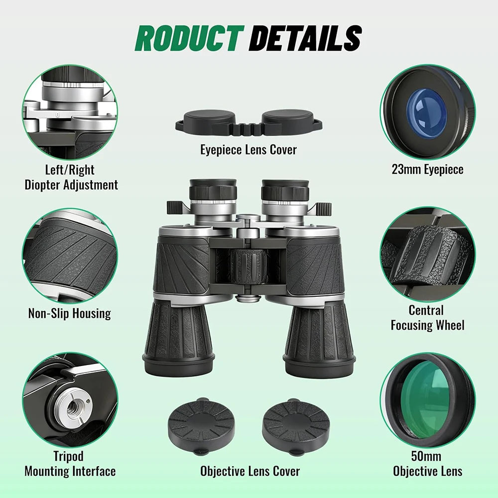 Baigish 10x50 High Powered Binoculars for Adults Compact Binoculars with Carrying Bag for Bird Watching Hunting Camping Travel