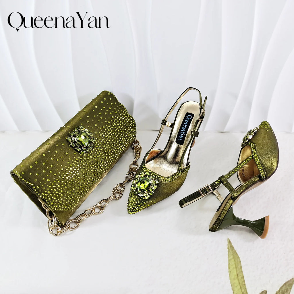 Best-selling shoes Matching bag combinations in Europe and America Diamond-embellished Bag And Shoes from the workplace Or Party
