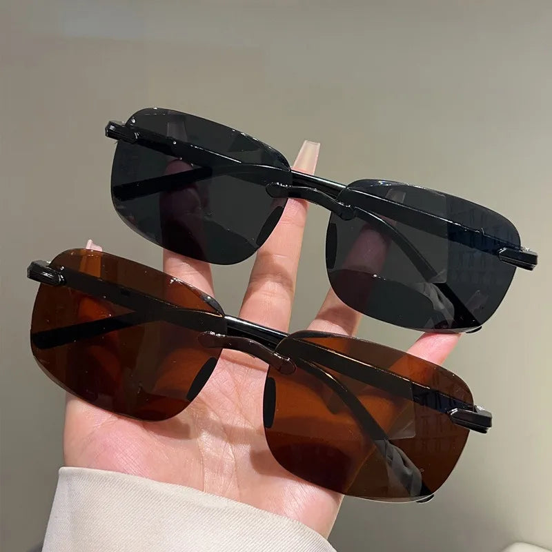 Fashion Pilot Sunglasses Men Luxury Brand Vintage Rimless Sun Glasses Flexible Frame Lightweight Eyewear Shades UV400