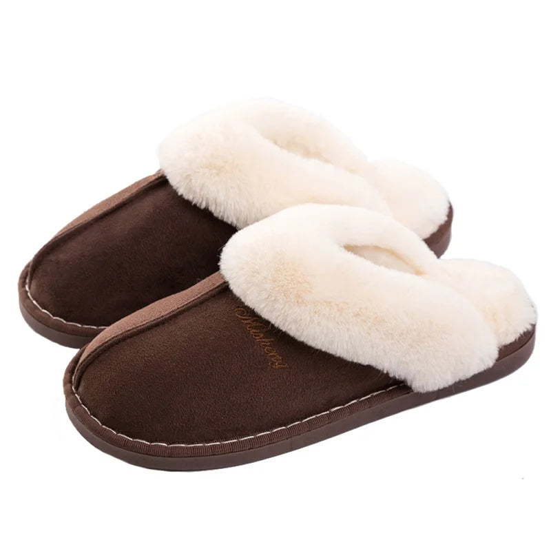 Plus Size 36-47 Women Slippers Furry Winter Warm Home Shoes Men Couples house floor slides Slip On Footwear Comfortable soft