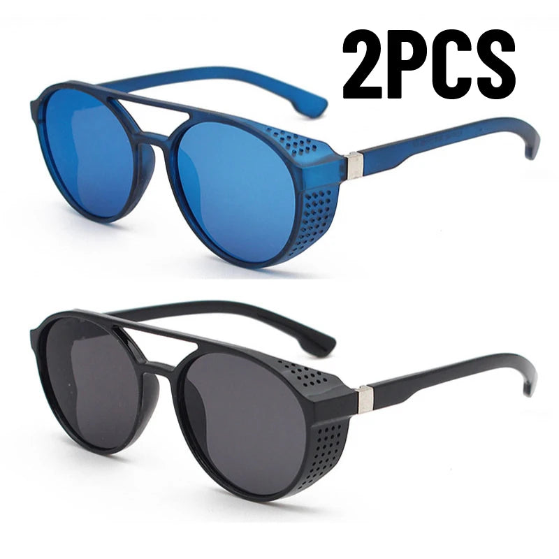 1/2PCS Classic Gothic Steampunk Sunglasses Men Women Brand Designer Shades Retro Round Driving Sun Glasses UV400