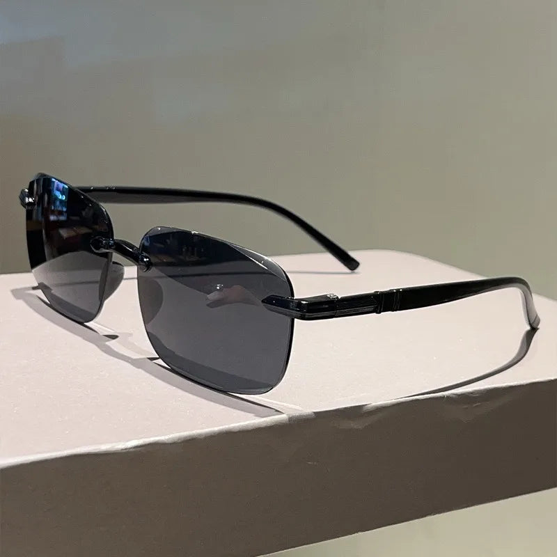 Fashion Pilot Sunglasses Men Luxury Brand Vintage Rimless Sun Glasses Flexible Frame Lightweight Eyewear Shades UV400