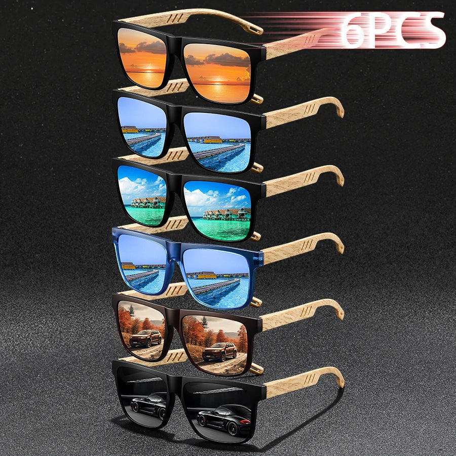 6PCS Fashion Classic Square Sunglasses Men Women Driving Fishing Retro Running  leisure Trendy Lightweight protective glasses
