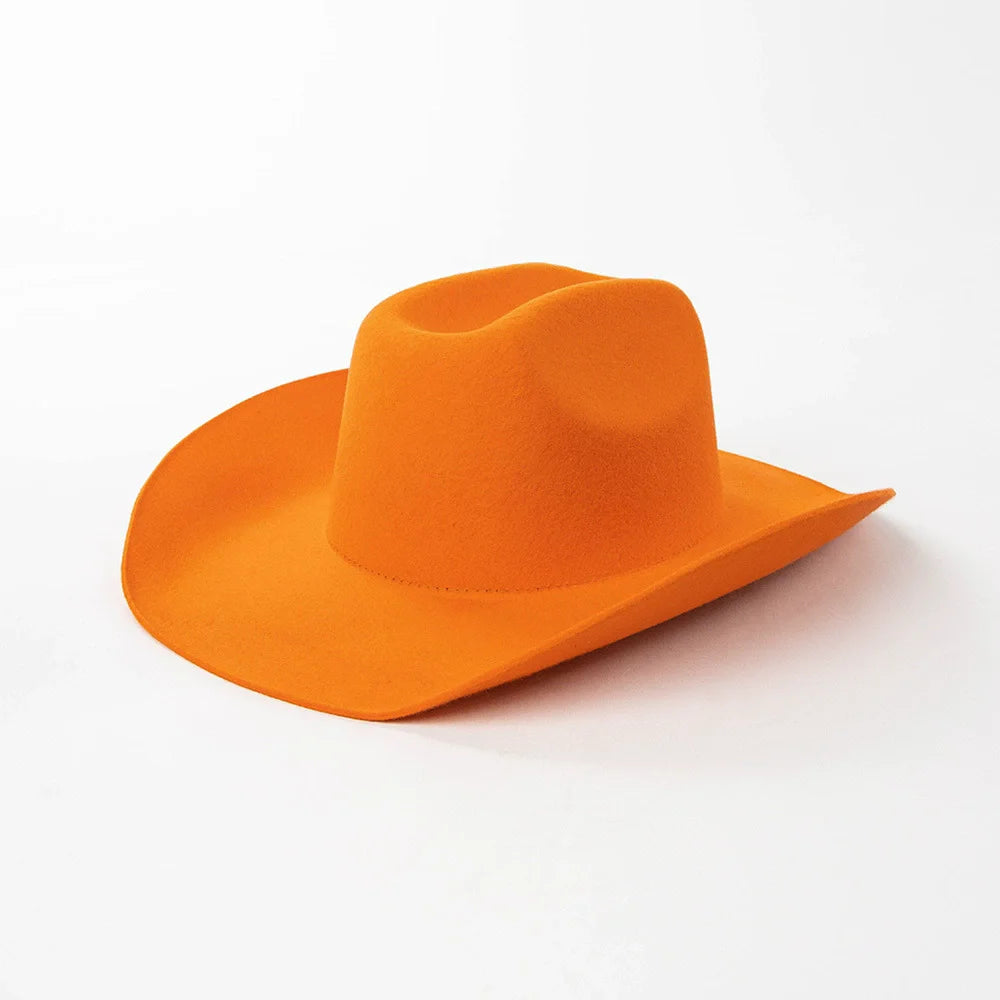 100% Wool Western Cowboy Hat Women Men Autumn Winter Casual Felt Cowgirl Hat Outdoor Sunshade Warm Concave Shape Fedoras Top Hat