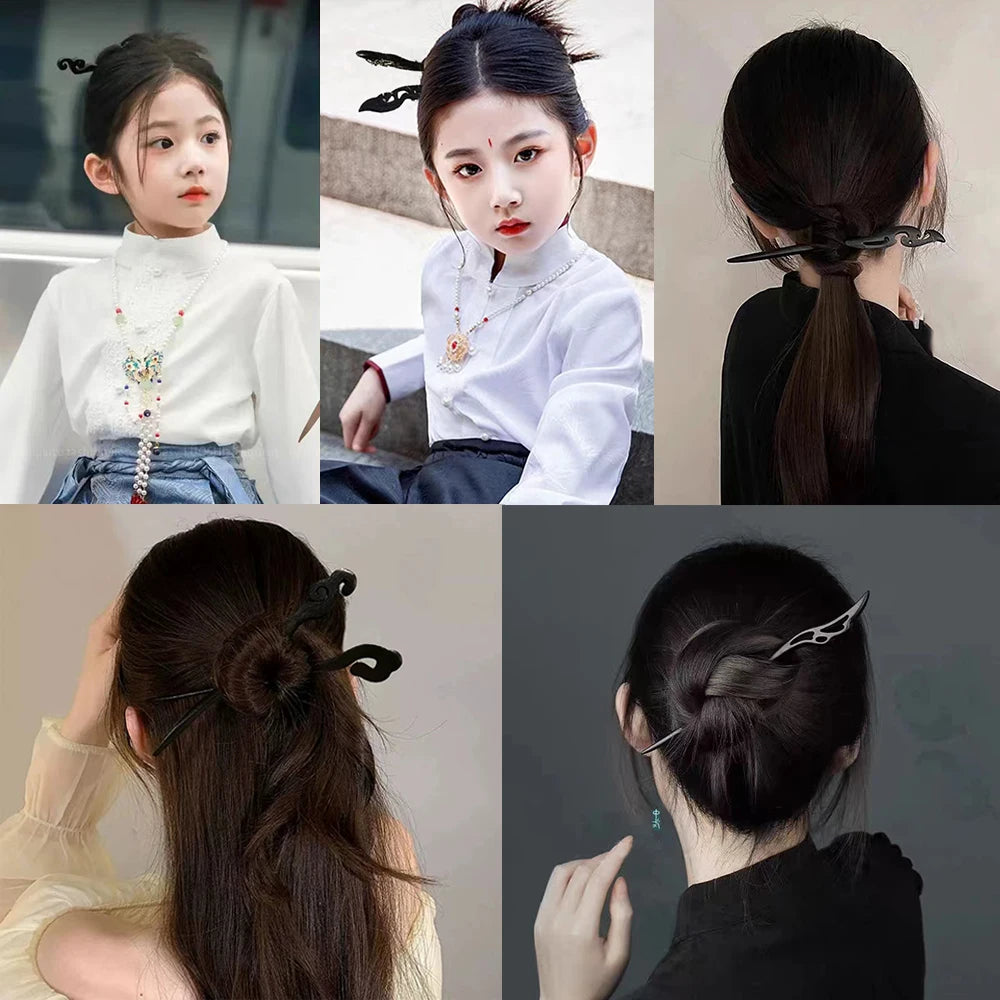 Chinese Royal Wooden Hair Clips Hair Stick Women Simple Carved Wood Hairpins Girl Exquisite Hair Style Accessories Headwear Gift
