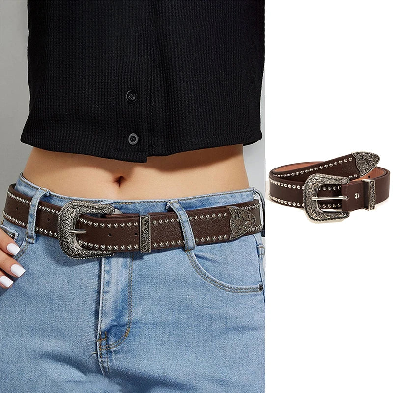 Z. Rivet Hollow Bullet Decoration Belt Fashion Leather Studded Goth Rock Wild Adjustable Women Punk Black Belt