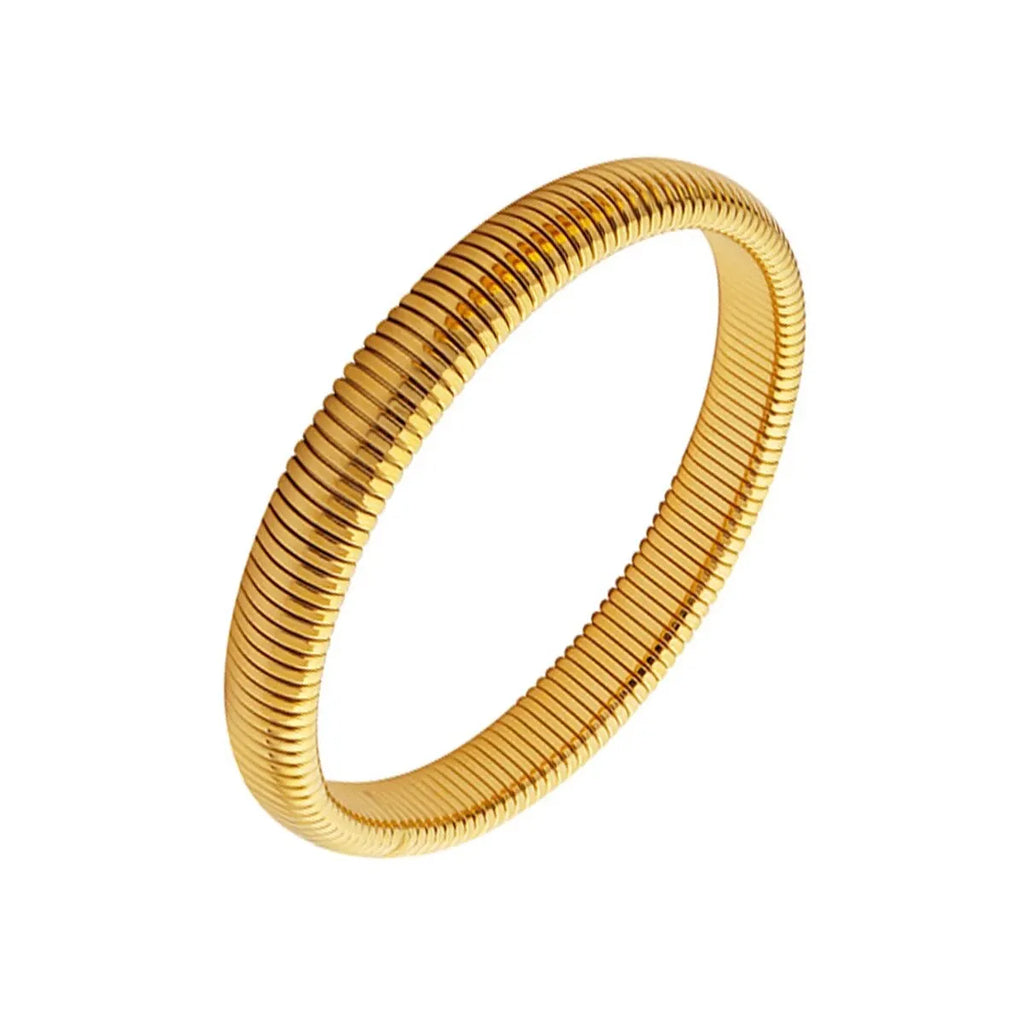Waterproof Stainless Steel Retro Elasticity Thick Metal Polish Bracelet 18K Gold Plated Trend Fashion Unisex Jewelry Men Women