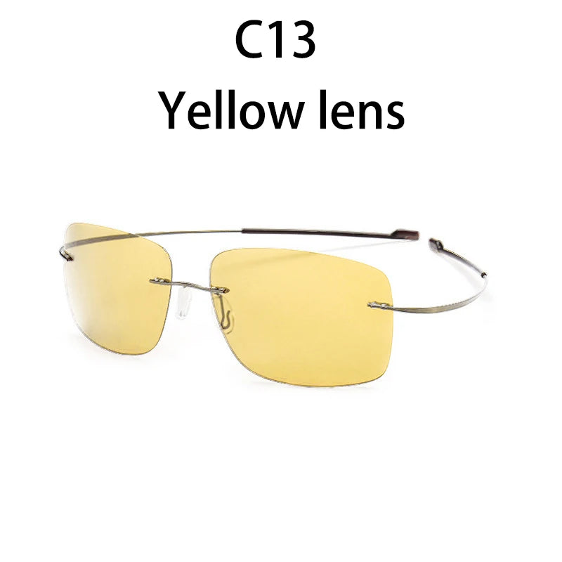 NEW Cool 100% Pure Titanium Rimless sunglasses Polarized Lenses Grey Super Thin Lenses Sun-shade UV protection UV400 spring leg
