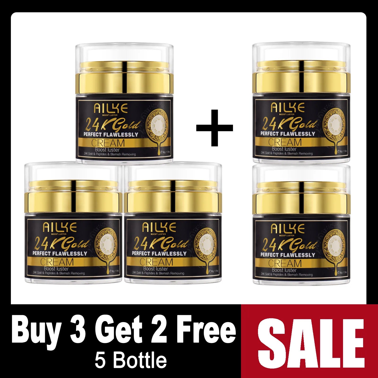 AILKE 24K Glod Flawlessly Skin Care Range, Skin Whitener, Reduce Dark Spots, Melanin, Wrinkles, Moisturize, For Women & Men