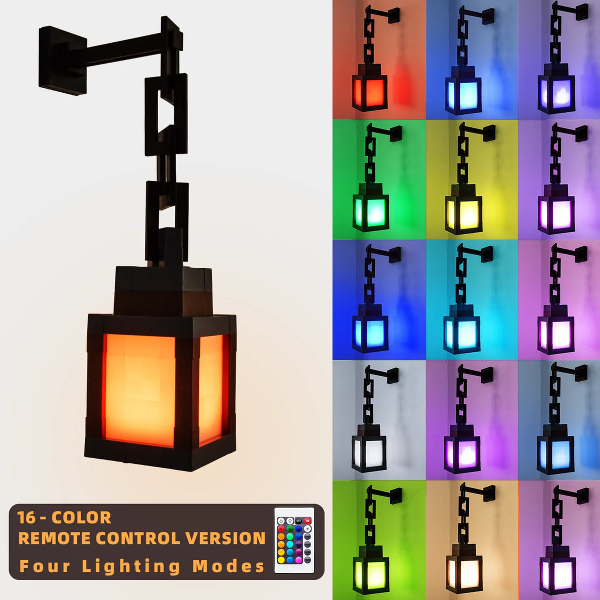 Pixel-Style Rechargeable Lantern – 16 Colors