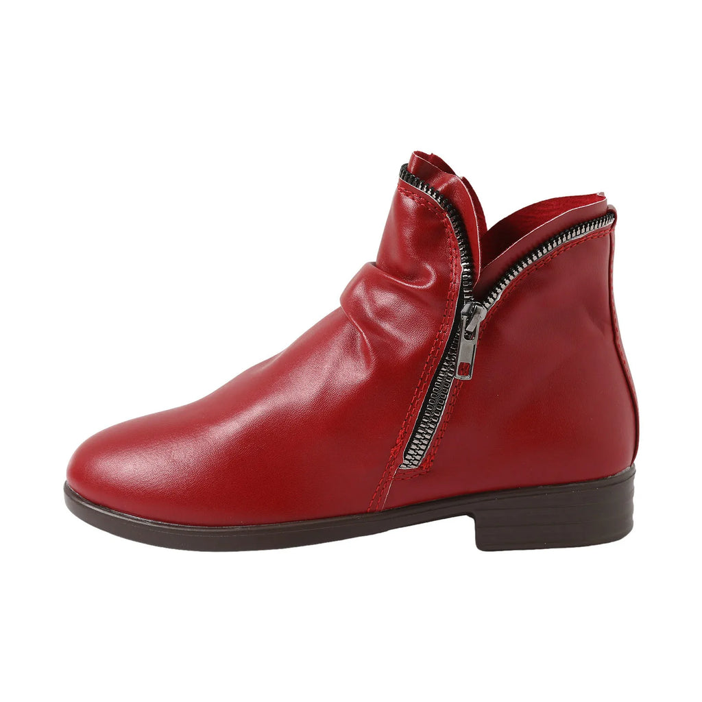 Women Boots Leather Ankle Boots Flat Shoes Autumn Winter Snow Boots Platform Zipper Up Punk Boots Square Heel Ladies Shoes