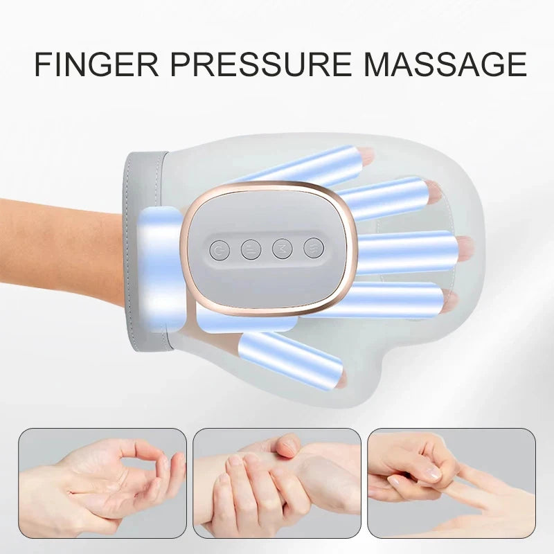 Electric Hand Massager Gloves with Airbag Compression Vibration Heat, Portable Hand Finger Wrist Massager for Carpal Tunnel Reli
