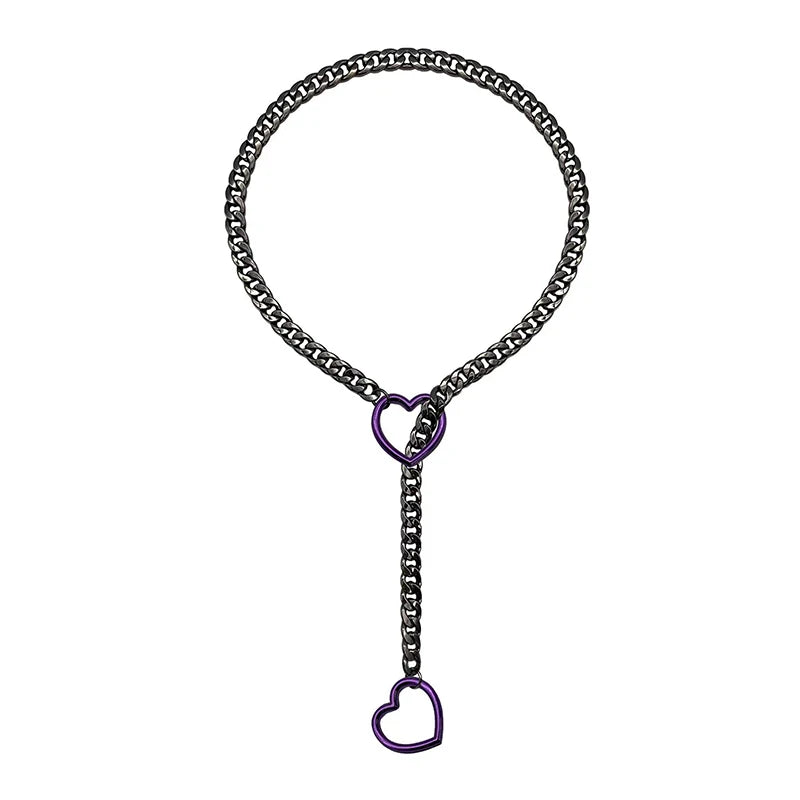 Heart O-ring Slip Chain For Women Punk Rock Necklace Stainless Steel Cuban Long Necklace Trendy Simple Adjustable Y-Necklace