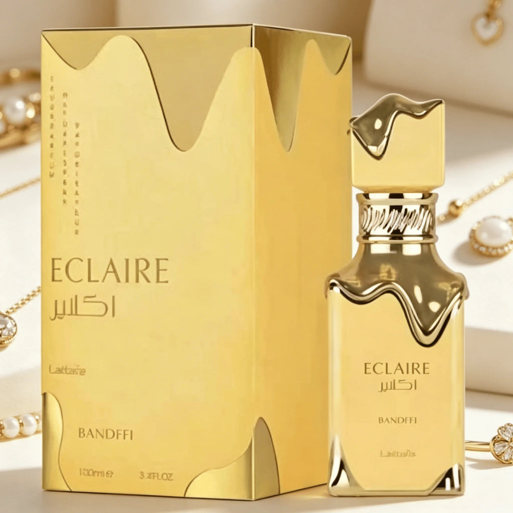 YARA LATTAFA Eclaire Bandffi Eau De Parfum 100ML With Original Gift Box Long Lasting Rich Warm Sweet Floral Vanilla Fragrance Women Perfume Full Gold Liquid Drip Wave Bottle Luxury Glam Scent Wedding Holiday Gift for Ladies