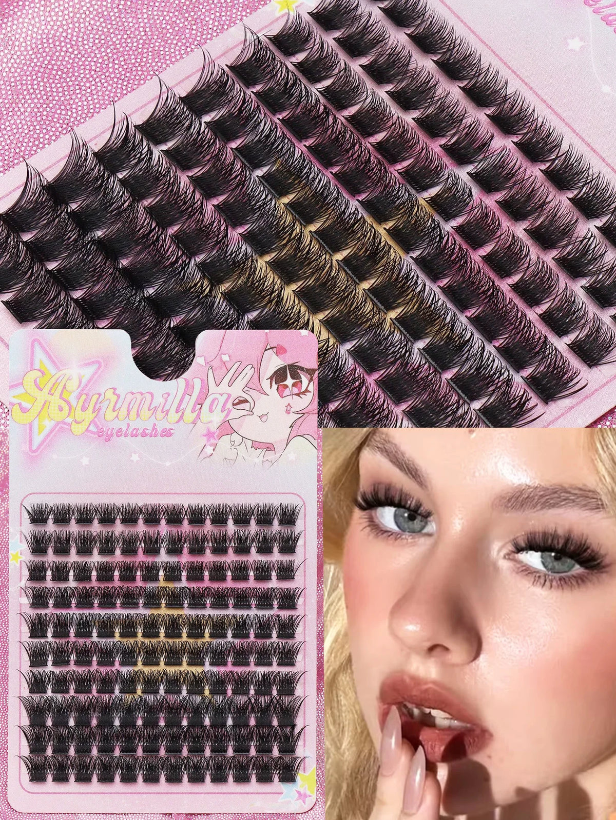 Ayr 80PCS C Curl Brown Style Eyelash Extension Winged Individual Lashes Natural Segmented Eyelash Bundles Makeup Tools