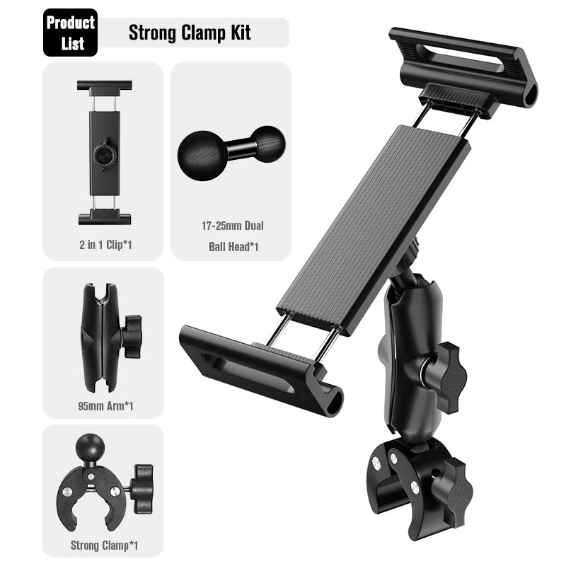 Tablet Holder Bike Handlebar Mount Clamp for Treadmill Motorcycle Bicycle Spin Bike Stroller for iPad Pro 12.9, Air, Mini, 4-13"