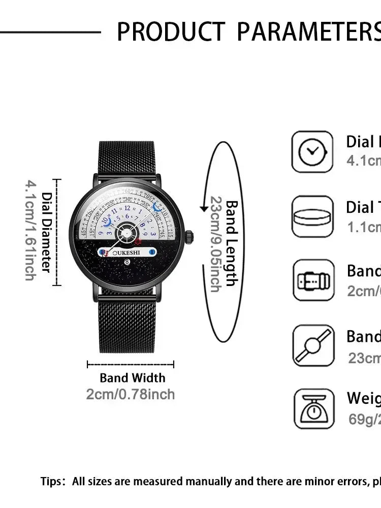 Unique Business Men Watch Fashion Auto Date Stainless Steel Strap Quartz Wristwatch Man Gifts For Him Calendar Clock