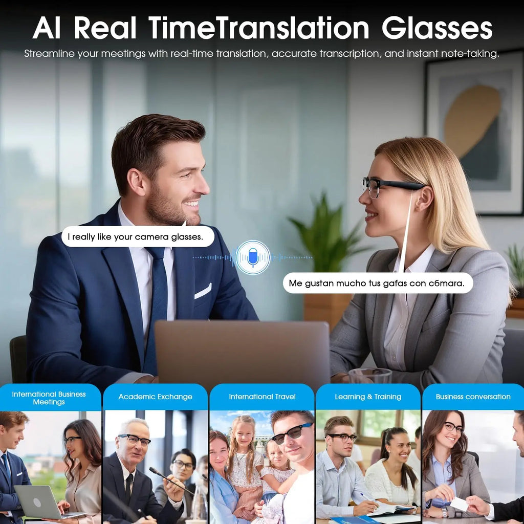 New Upgrade 800W Pixel Smart Glasses With Camera Video Recording AI Photo Recognition Call Language Translation Voice Sunglasses