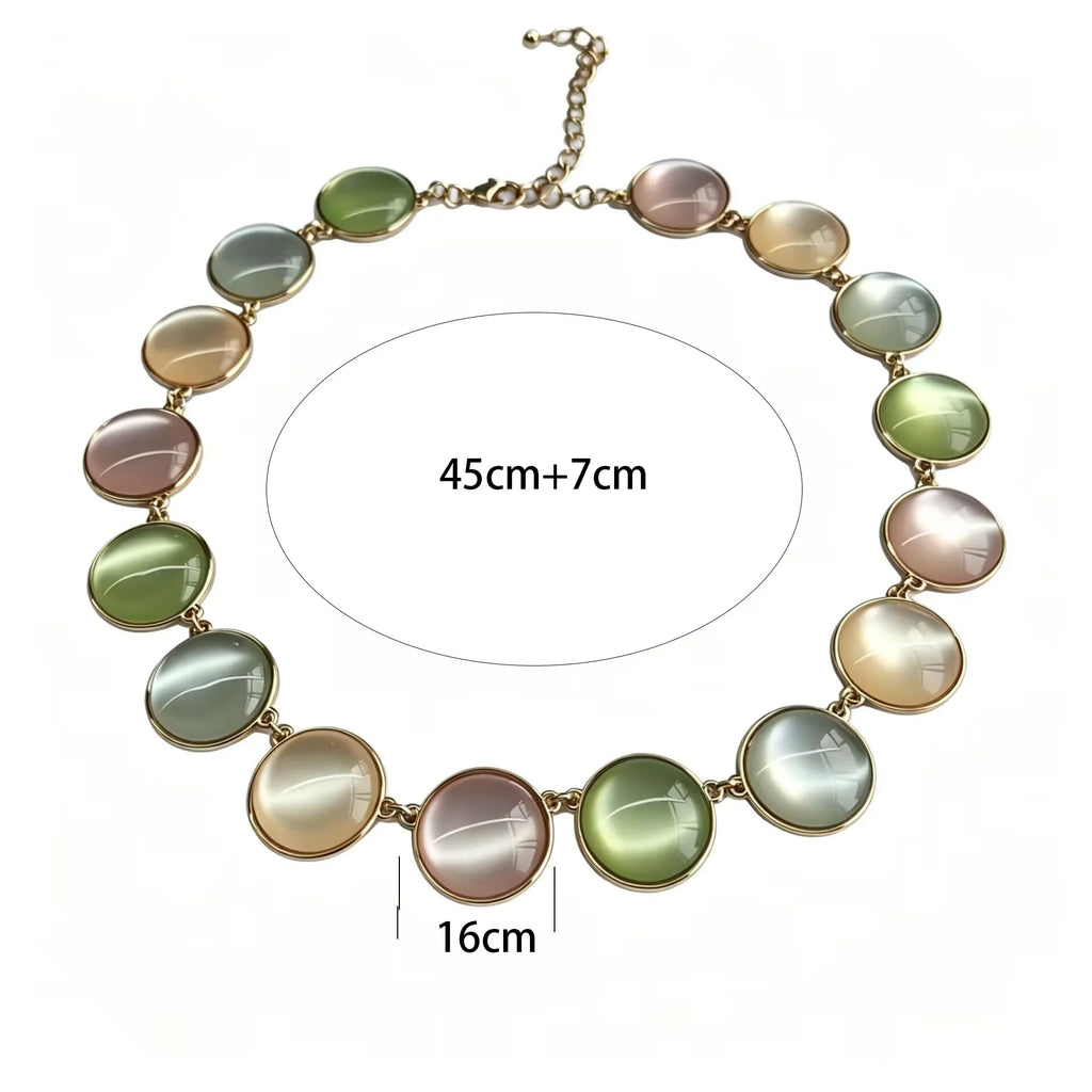 Women Choker Necklace Gold Plated Alloy Chain,Multicolor Round Resin Cat Eye Stone Statement Necklace Fashion Party Jewelry Gift
