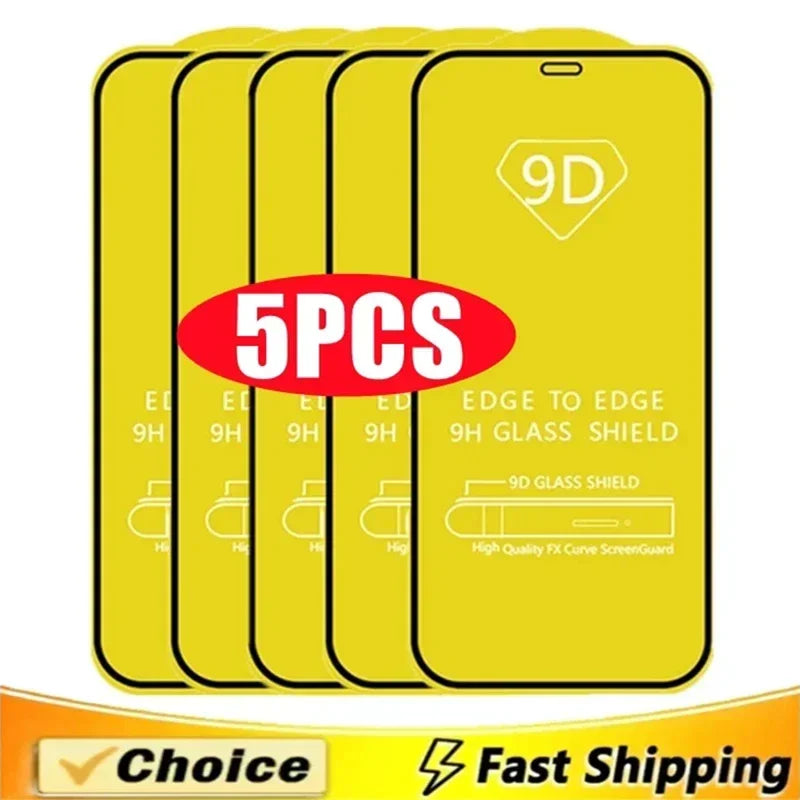 5Pcs 9D Protective Glass For iPhone 14 11 12 13 15 16 Pro Max Mini 7 Plus Screen Protector For iPhone XS MAX X XR Tempered Glass