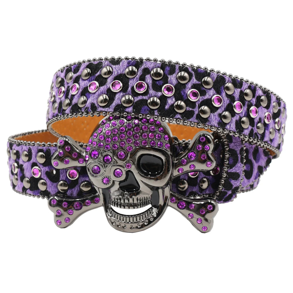 Hot Rhinestone Belts Studded Skull Lether Belts for Women Luxury Designer Brand Strap For Jeans Suppliers White Black