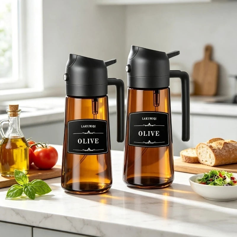 1pc 2 in 1 Glass Oil Sprayer Bottle, 16oz Leakproof Olive Oil Dispenser for Cooking BBQ Salad, Food Grade BPA-Free Kitchen Tool