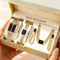5PCS/Set Elegant Rectangle Women Watches Fashion Ladies Quartz Wristwatch Jewelry Set Reloj Mujer Girls Clock Gift（Without Box）