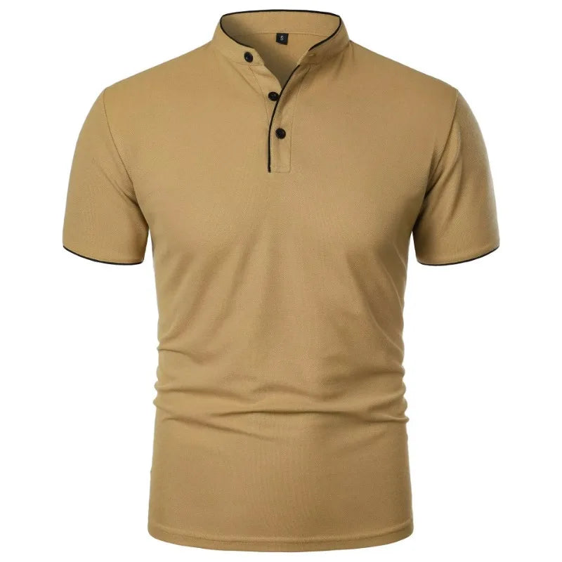 New Men's Short Sleeve Collar Polo Shirts Summer Solid Color Casual Polo Shirt Trendy Breathable Loose Basic Splice Oversize Top