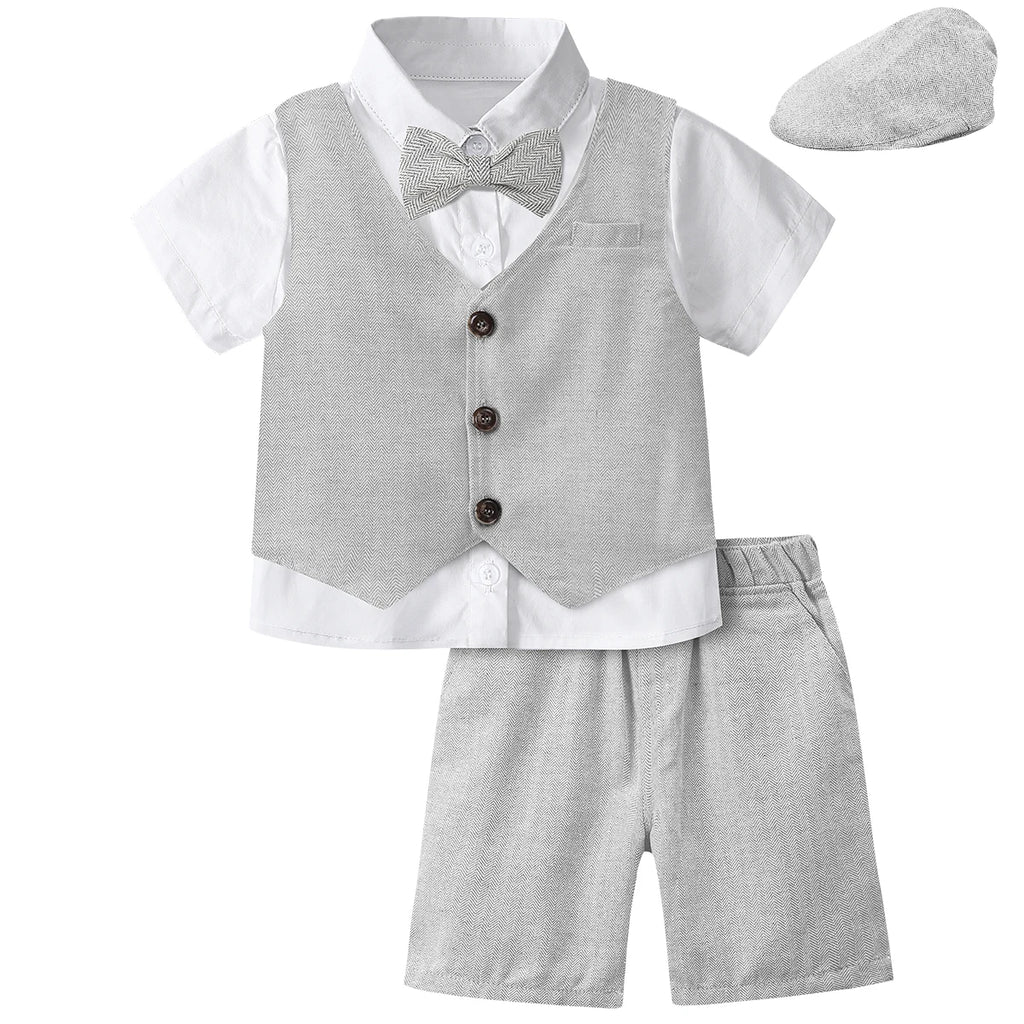 Baby Boy Clothes Toddler Wedding Suit Set Kids Birthday Party Outfit Gemtleman Formal Short Sleeve Cotton Clothing Set 3PCS